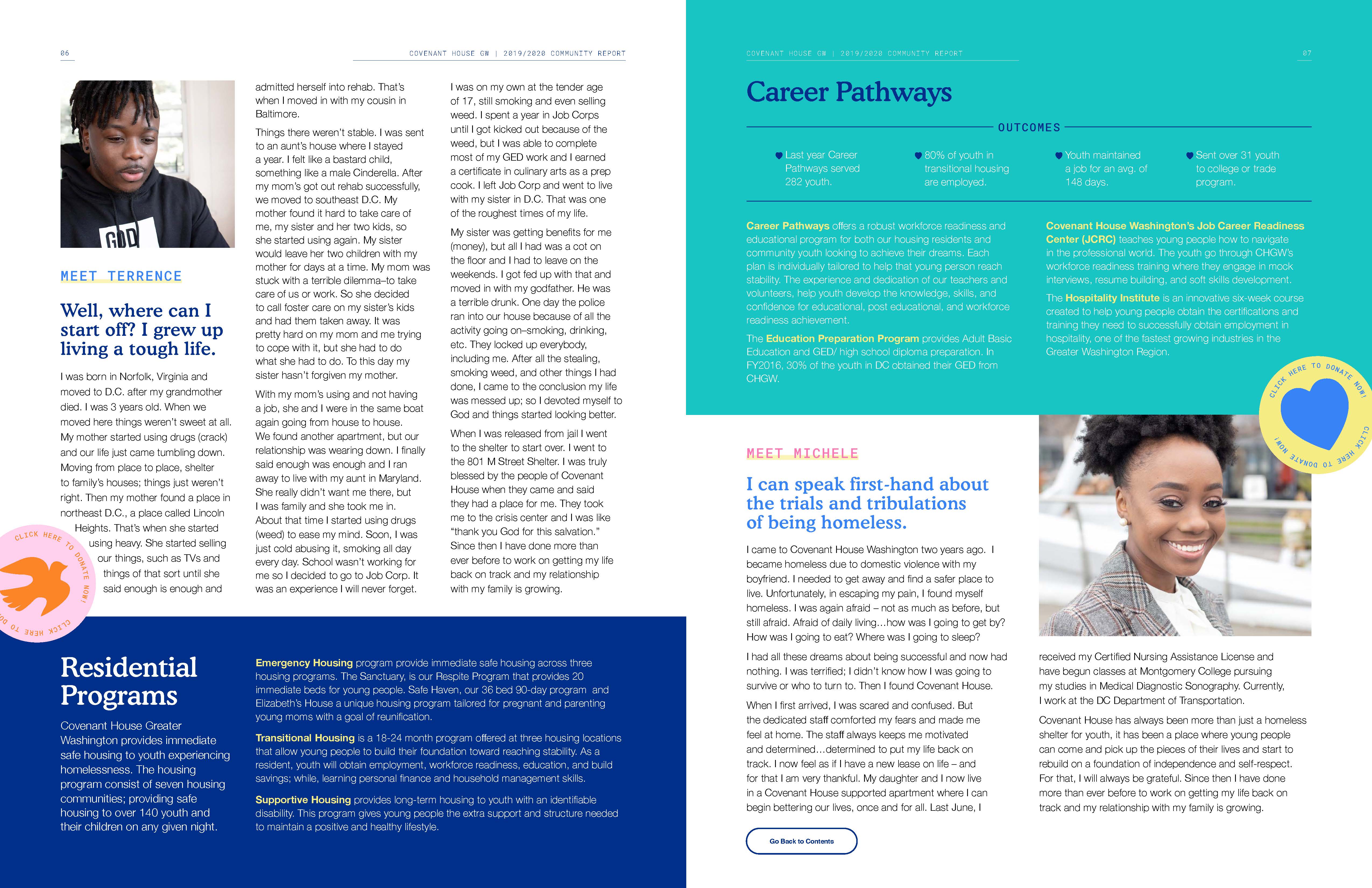 screenshot of the page 4 design for the Covenant House Annual Report